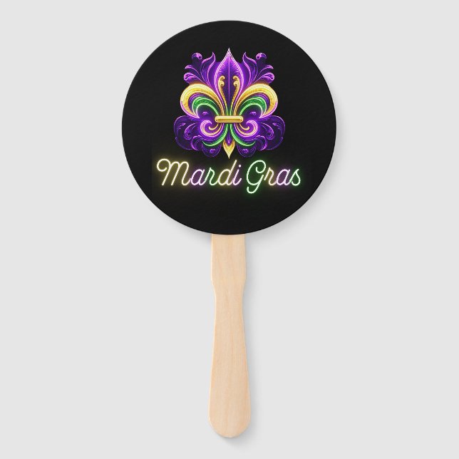 Abanico Colorido Mardi Gras Neon Fleur de lis (Anverso)