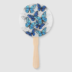 Abanico Composición de las mariposas blancas y azules