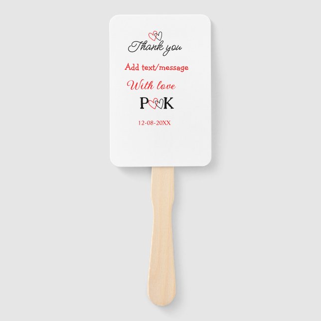 Abanico Con amor añadir letra de nombre de pareja gracias  (Anverso)