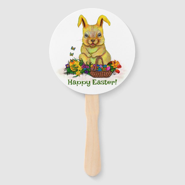Abanico Conejo de Pascua con huevos y flores (Anverso)