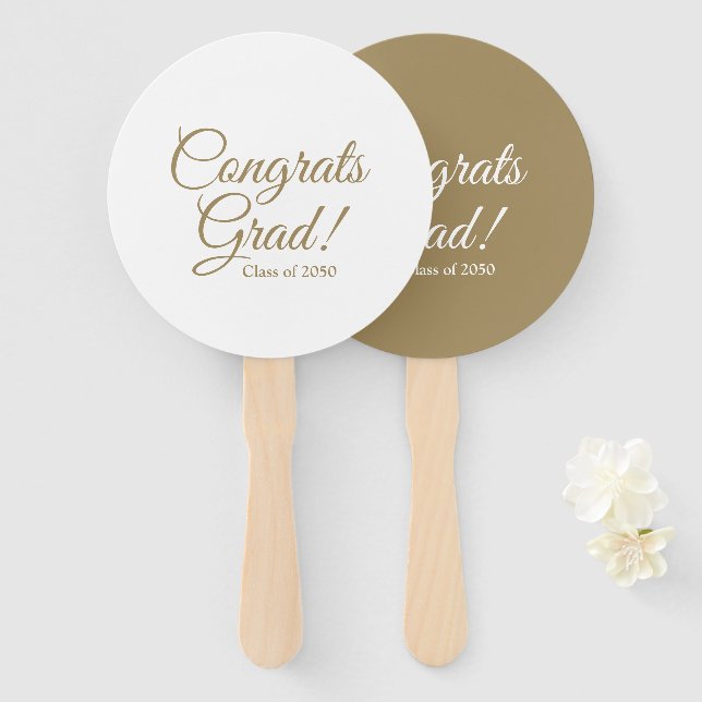 Abanico Congrats Grad clase de guión oro año elegante (Anverso y reverso)