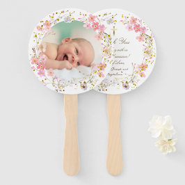 Abanico conjunto de diez flores rosadas marco Bautismo