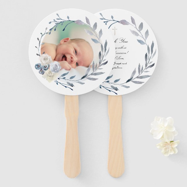 Abanico conjunto de diez marcos de acuarela azul Baptismo (Anverso y reverso)