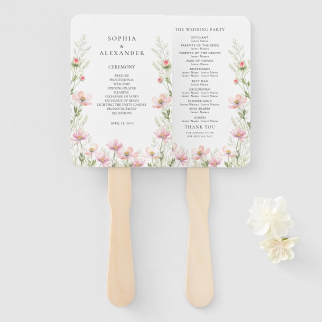 Abanico Conjunto de fans de un boda de flores silvestres. (Anverso y reverso)