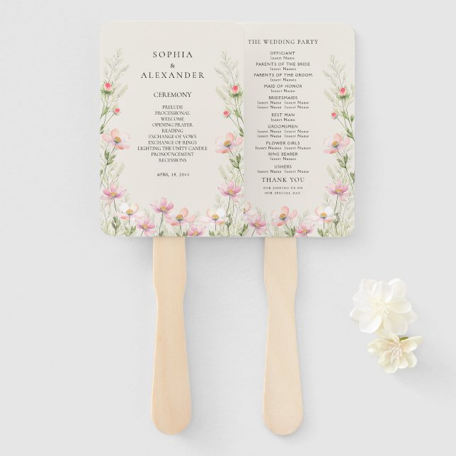 Abanico Conjunto de fans de un boda de flores silvestres. (Anverso y reverso)