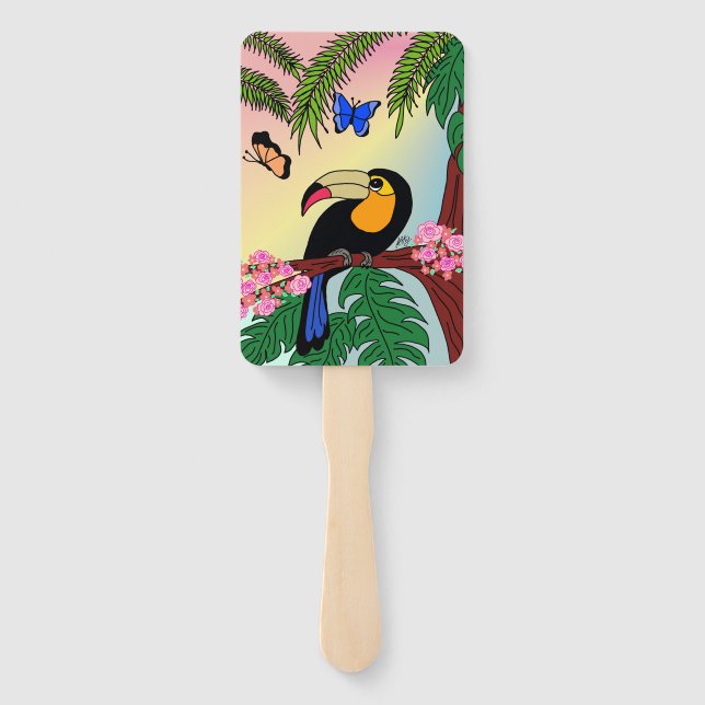 Abanico Conjunto de Leques Tucano e Borboletas (Reverso)