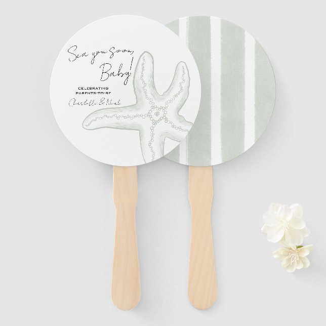 Abanico Conjunto de ventiladores para baby shower Sea You  (Anverso y reverso)