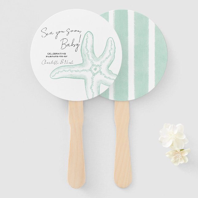 Abanico Conjunto de ventiladores para baby shower Sea You  (Anverso y reverso)