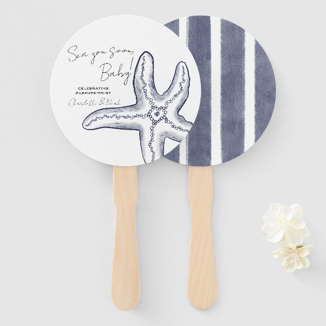 Abanico Conjunto de ventiladores para baby shower Sea You  (Anverso y reverso)