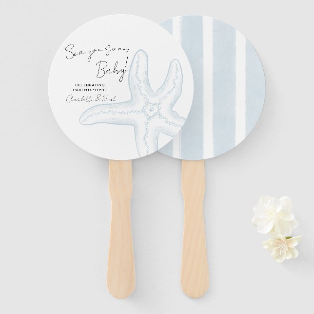 Abanico Conjunto de ventiladores para baby shower Sea You  (Anverso y reverso)