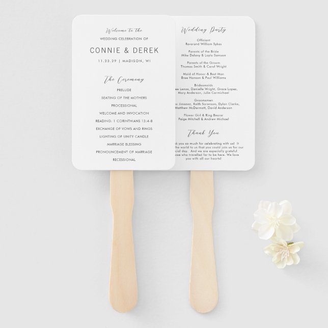 Abanico Connie Modern Elegant Wedding Program (Anverso y reverso)