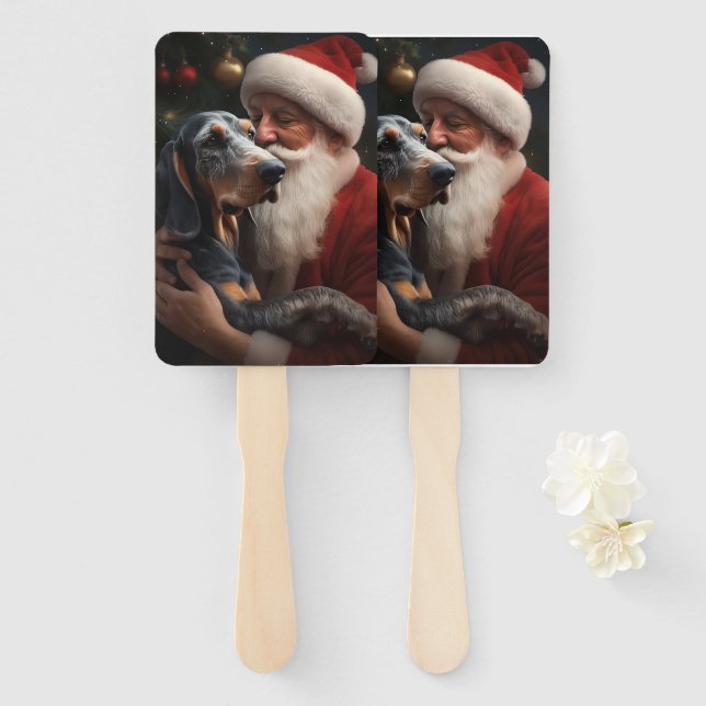 Abanico Coonhound Bluetick Con Navidades De Santa Claus (Anverso y reverso)