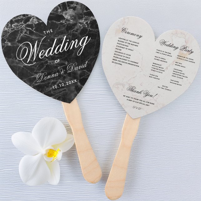 Abanico Corazón de mármol blanco y negro Programa de boda  (Subido por el creador)