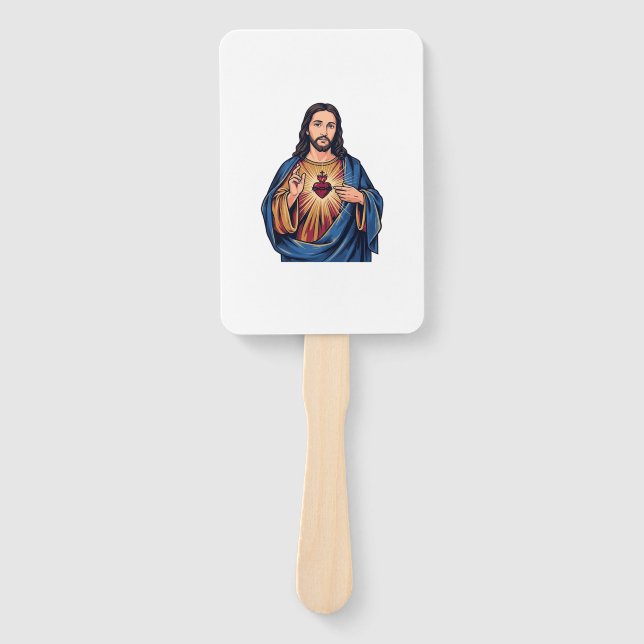 Abanico Corazón Sagrado Grabado Antiguo Vector Religioso D (Anverso)