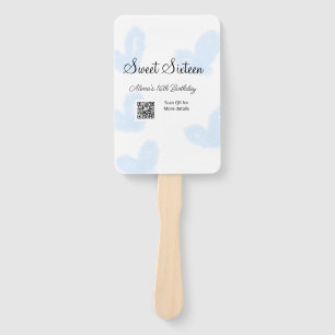 Abanico Corazones de color azul QR Dulce cumpleaños