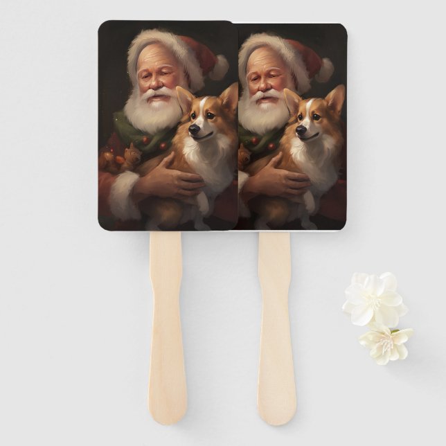Abanico Corgi Con Navidades festivos de Santa Claus (Anverso y reverso)
