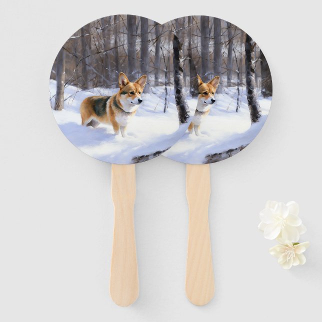Abanico Corgi Deja que nieve Navidad (Anverso y reverso)