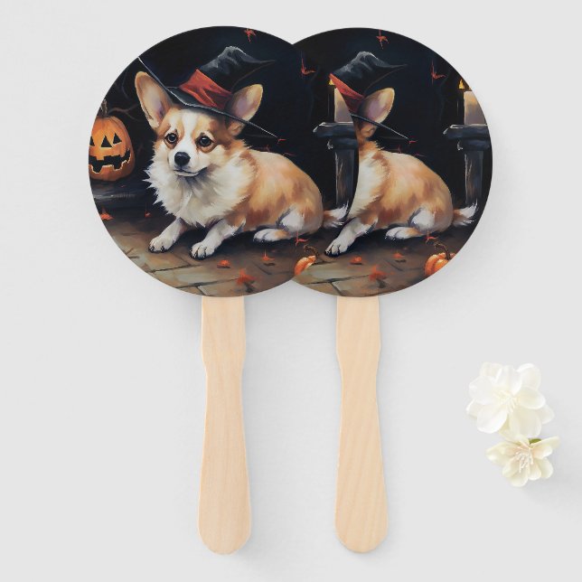 Abanico Corgi Pumpkins Halloween Scary (Anverso y reverso)