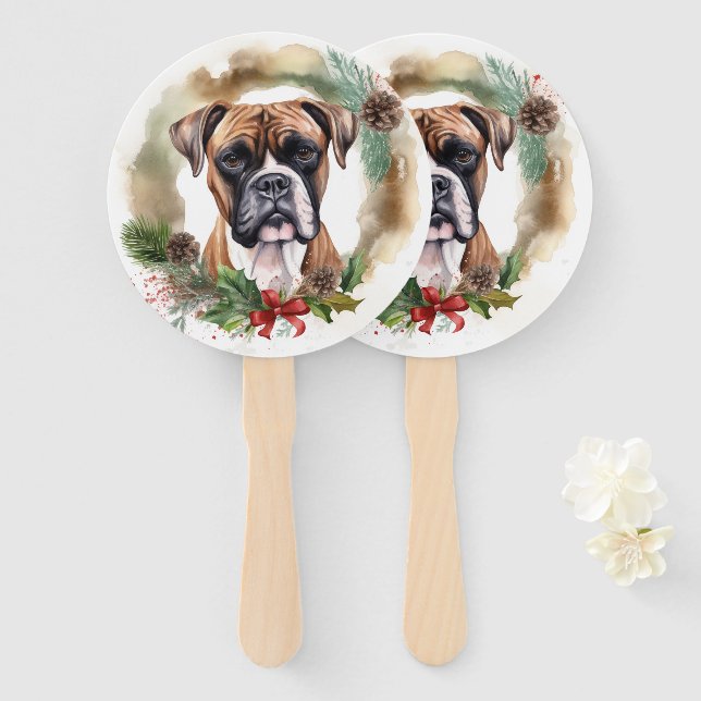 Abanico Corona de Navidad Boxer Pupilo Festivo (Anverso y reverso)