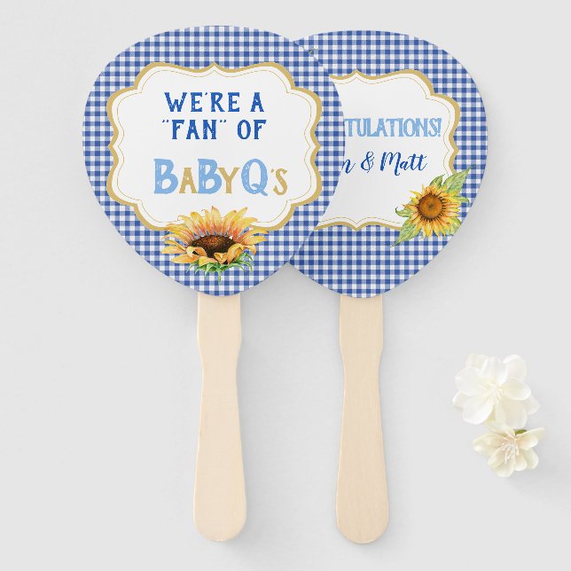 Abanico Country Sunflowers Blue Gingham Check BabyQ (Anverso y reverso)