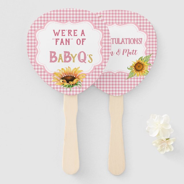 Abanico Country Sunflowers Pink Gingham Check BabyQ (Anverso y reverso)