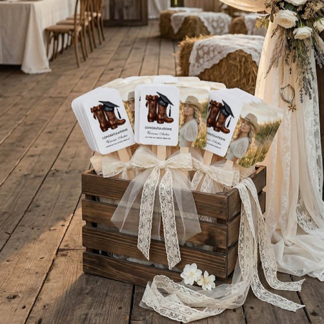 Abanico Cowgirl Glam and Boots Graduation  (Country Chic Graduation HAnd Fans)