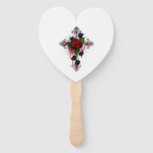 Abanico Cruz de Plata con una Rosa Roja