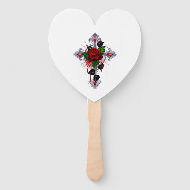 Abanico Cruz de Plata con una Rosa Roja (Anverso)