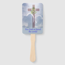 Abanico Cruz en las nubes con flores blancas, cristiana