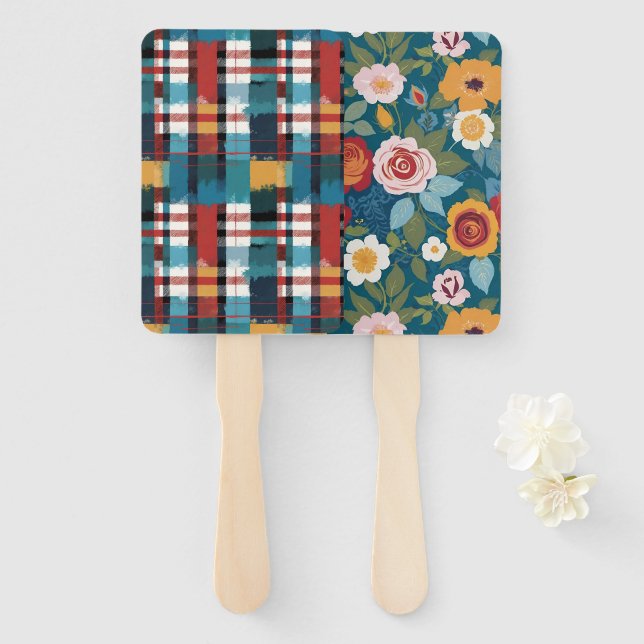 Abanico Cuadros y flores retro (Anverso y reverso)