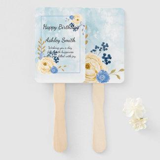 Abanico Cubierta vintage dorada floral azul acuático