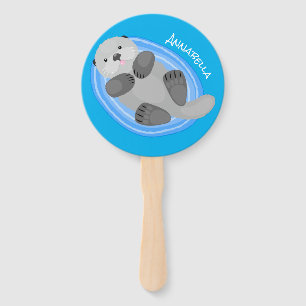 Abanico Cuidada y feliz nutria azul personalizado ilustrac