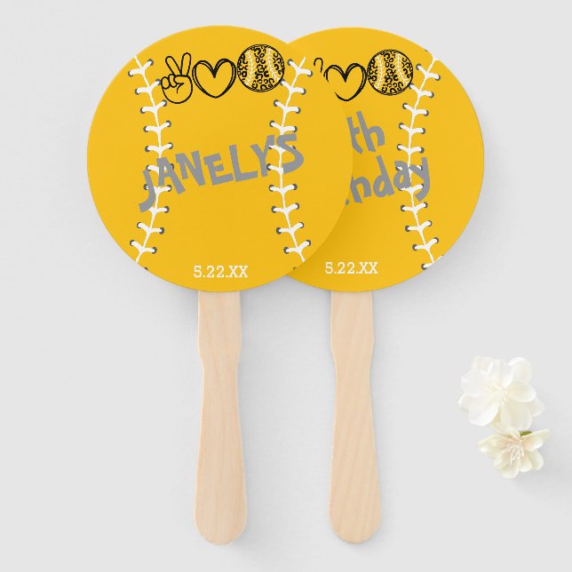 Abanico Cumpleaños de Peace Love Softball (Anverso y reverso)