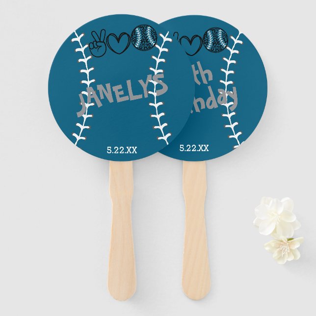 Abanico Cumpleaños de Peace Love Softball (Anverso y reverso)