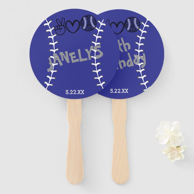 Abanico Cumpleaños de Peace Love Softball (Anverso y reverso)