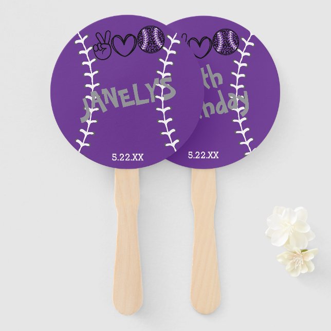 Abanico Cumpleaños de Peace Love Softball (Anverso y reverso)