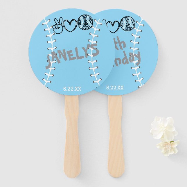 Abanico Cumpleaños de Peace Love Softball (Anverso y reverso)