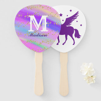Abanico Cumpleaños de Unicornio morado y dorado