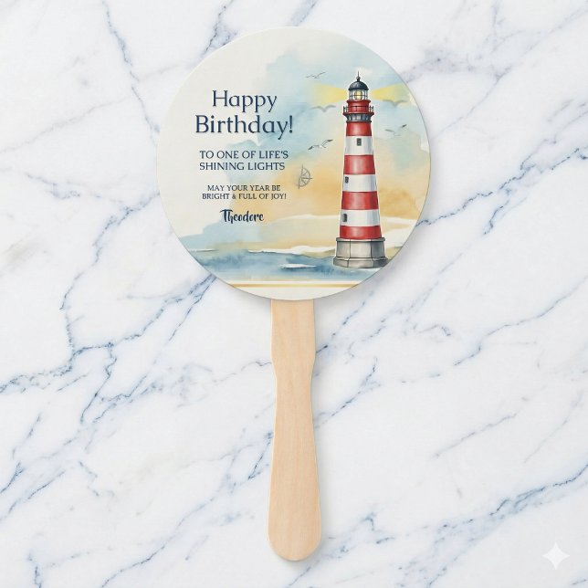 Abanico Cumpleaños del Faro que Brilla Luz (Keep your cool with a coastal birthday breeze.)