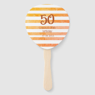 Abanico Cumpleaños marrón a rayas rojo naranja 50 nombre r