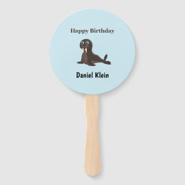 Abanico Cumpleaños personalizado foca gris adorable azul