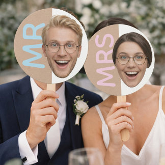 Abanico Custom Face Mr or Mrs Reception Game Paddles 