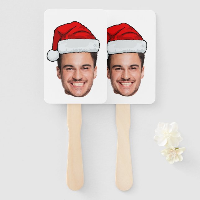 Abanico Custom Face Photo Santa Hat Christmas (Anverso y reverso)