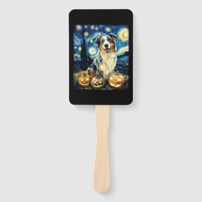 Abanico Cute Australian Shepherd Dog Halloween Jack O Lant (Anverso)