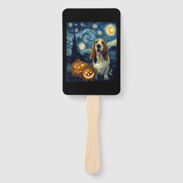 Abanico Cute Basset Hound Dog Halloween Jack O Lantern Pum (Anverso)