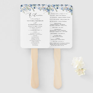 Abanico Cute Blue Watercolor Wedding Program Hand Fan