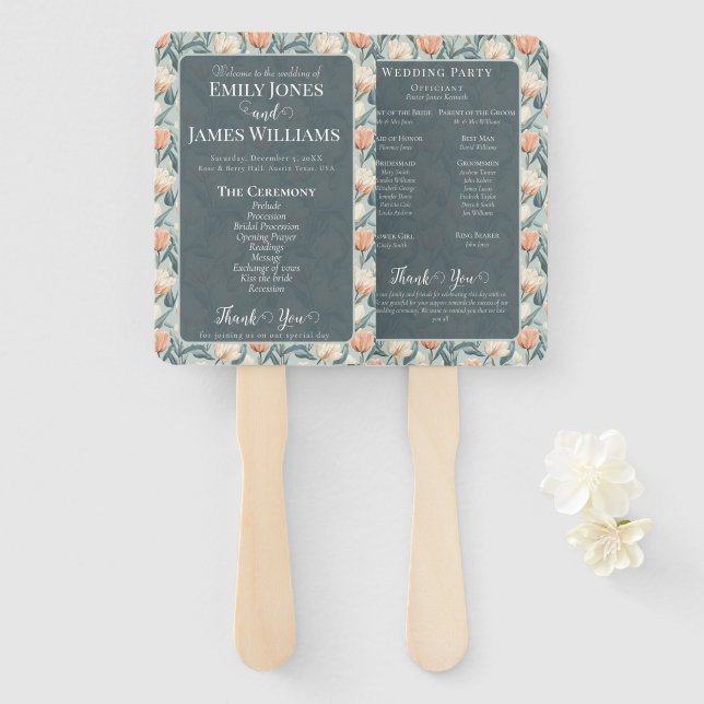 Abanico Cute Botanical Tulip Romantic Wedding Programs (Anverso y reverso)