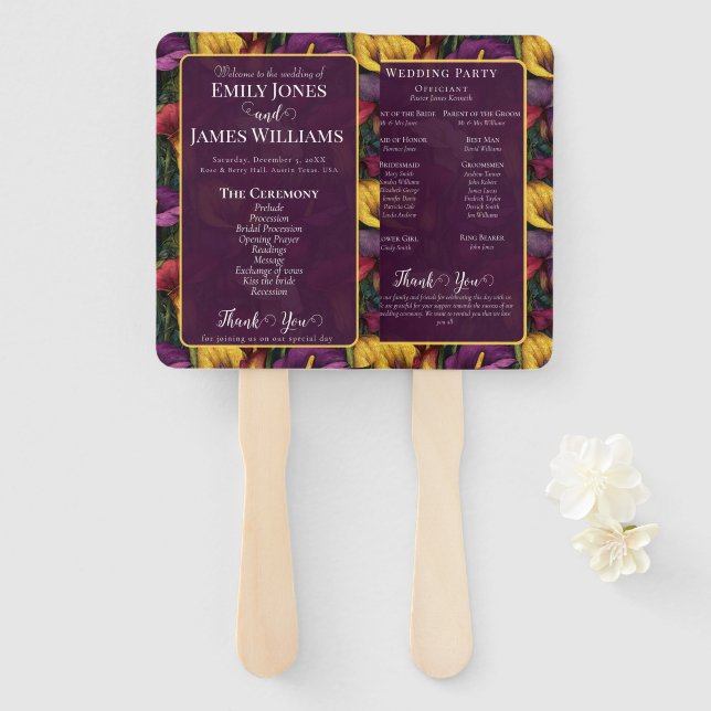 Abanico Cute Calla Lilies Sparkle Rustic Wedding (Anverso y reverso)