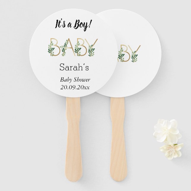 Abanico Cute, es un chico Baby Shower personalizado (Anverso y reverso)
