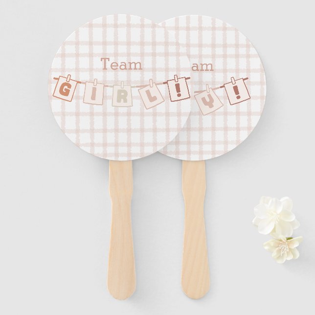 Abanico Cute Gingham Notedry Baby Shower Gender Revelar (Anverso y reverso)